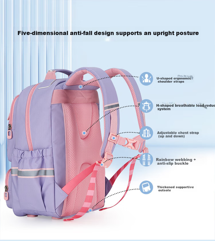 Kala Sheep School Backpack for Elementary Students Grades 1-3 Lightweight Anti-Fall Large Capacity Kids Boys Girls Double Shoulder Bag 5