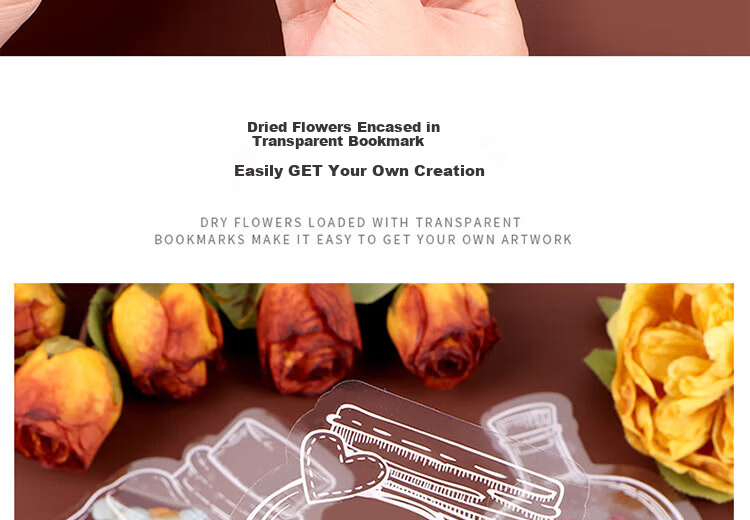 E-Mugu Transparent Dried Flower Bookmarks 20 Sheets Birthday Gift DIY Craft Kit Specimens PVC Laminated Plant Leaves Pressed Petals Glass Wood Frame Tools Hand-Painted 12