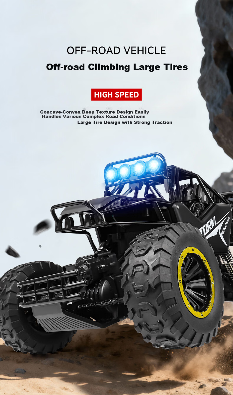 Kailesi 50cm Silver 6-Wheel 6WD Off-Road Alloy RC Remote Control Toy Car Dual-Speed Boys Birthday Gift 8