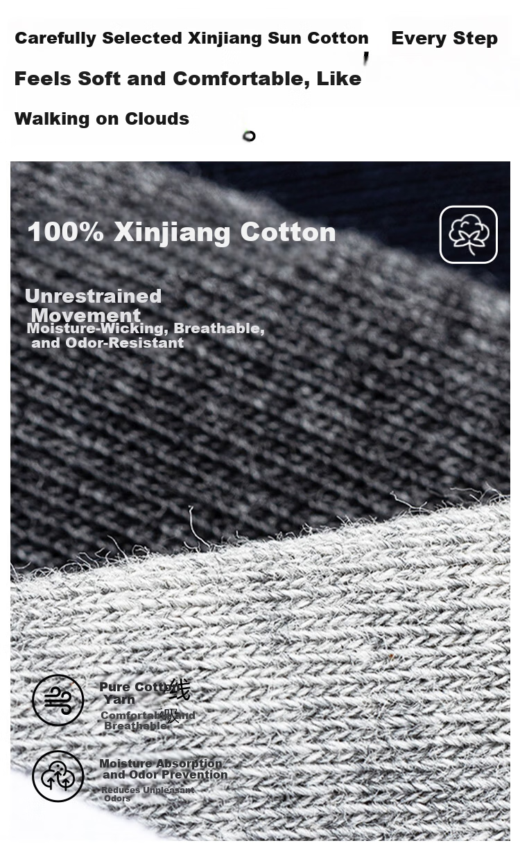 Langsha Men's Socks 100% Cotton Autumn Winter Comfortable Mid-Calf Antibacterial Versatile Boxed Black Business Socks 4