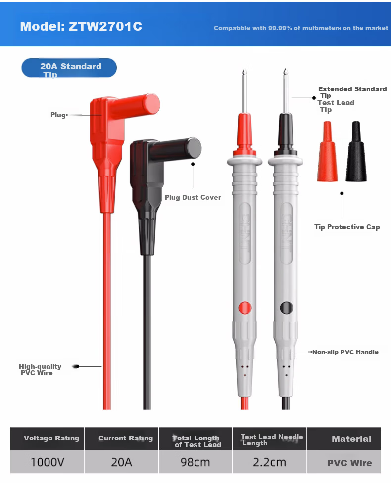 CHNT Universal Multimeter Test Leads Electric Pen Sharp Plug Steel Probe Silicone Wire Frost-Resistant Testing Pen Universal Meter Accessories 14