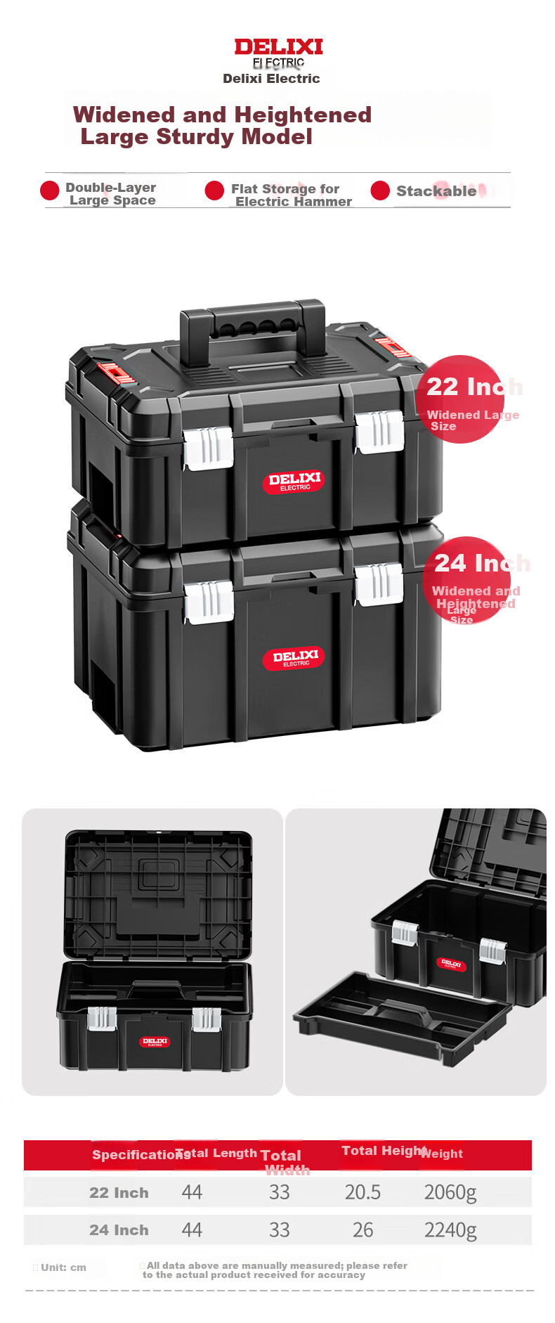 Delixi Thickened Toolbox Storage Box Large Industrial Grade Portable Multi-Functional Repair Electrician Tool Case for Home and Vehicle 14