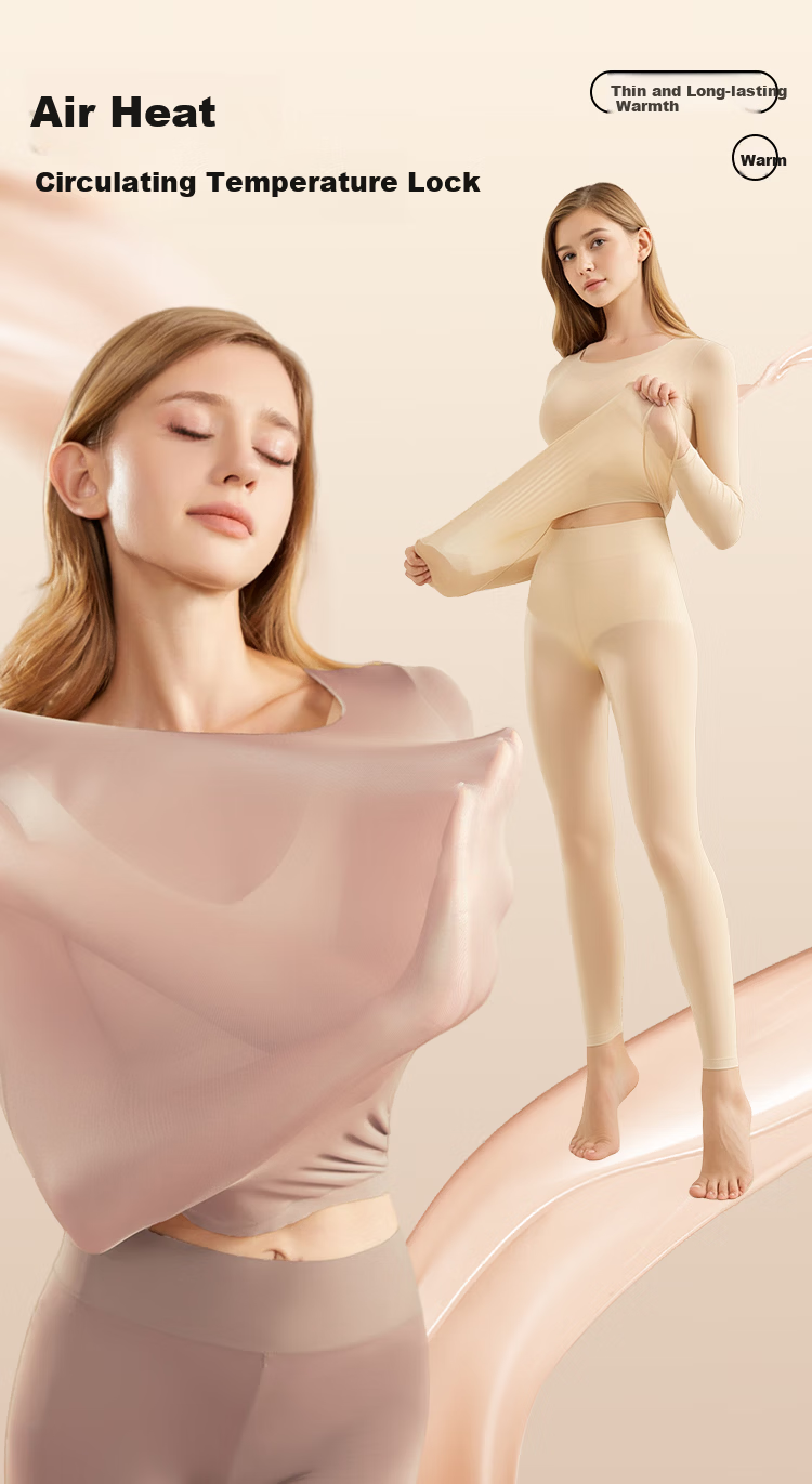 GUJIN Invisible Skin-Friendly Slim Anti-Static Thermal Underwear Set for Women Thin Base Layer Autumn Top and Bottom 4