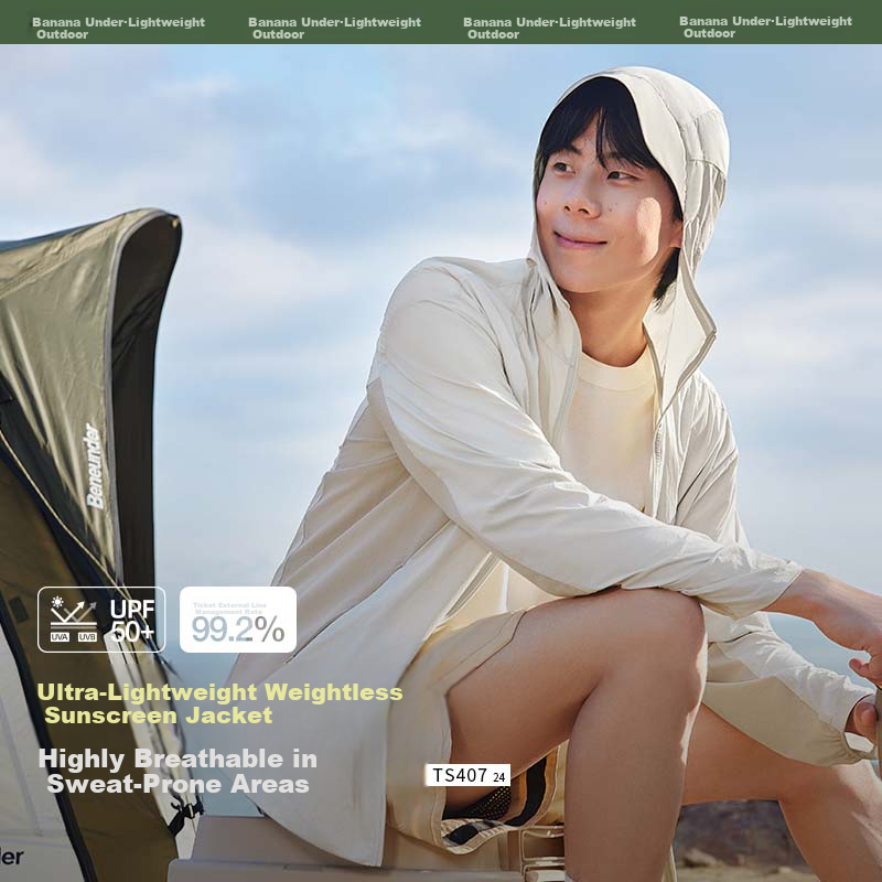 Beneunder Men's Sunscreen Jacket Thin Skin Jacket Ice Silk UV Protection Cooling Breathable Outdoor TS407
