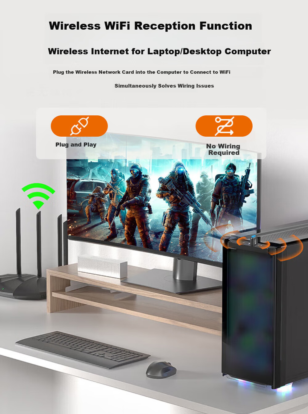 Newmine AC1300 USB Wireless Network Adapter Driver-Free Dual Antenna 1300Mbps Dual-Band WIFI for Desktop And Laptop External Use 2