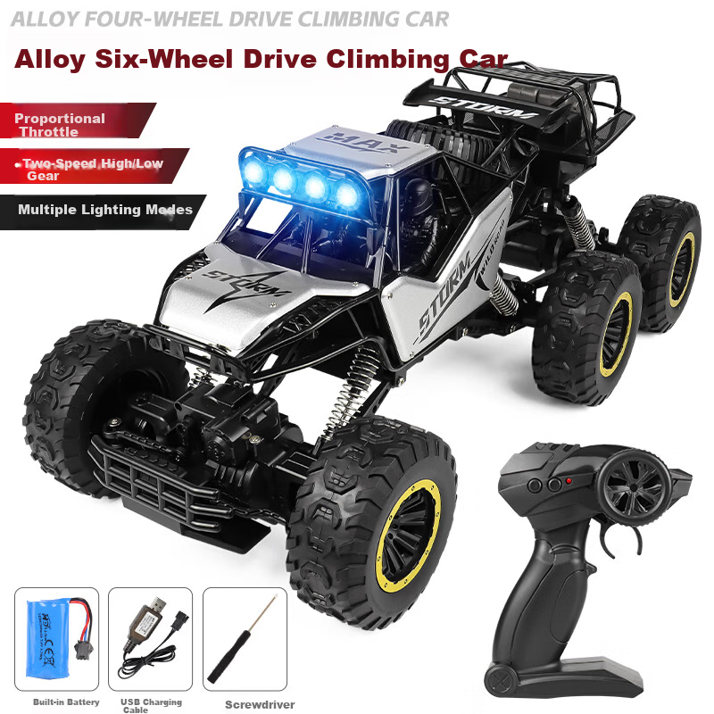 Kailesi 50cm Silver 6-Wheel 6WD Off-Road Alloy RC Remote Control Toy Car Dual-Speed Boys Birthday Gift