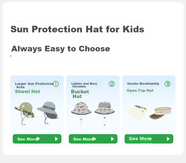 Kocotreekk Kids UV Protection Wide Brim Open Top Hat Breathable Neck Guard Cap Blue Green M 24