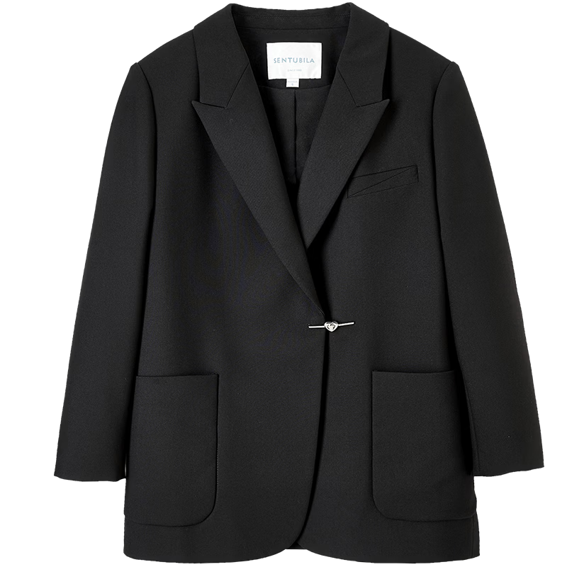 Sentubila Casual Commuter Blazer for Women, Spring And Autumn Loose Fit Jacket with High-End Style, Black, Size L