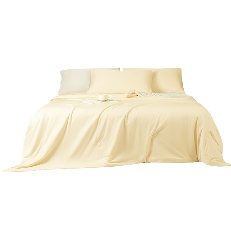 Jiuzhoulu Cooling Quilt A-Class Antibacterial Ice Silk Summer Quilt Double Machine Washable Air Conditioning Thin Quilt Light Yellow with Gray