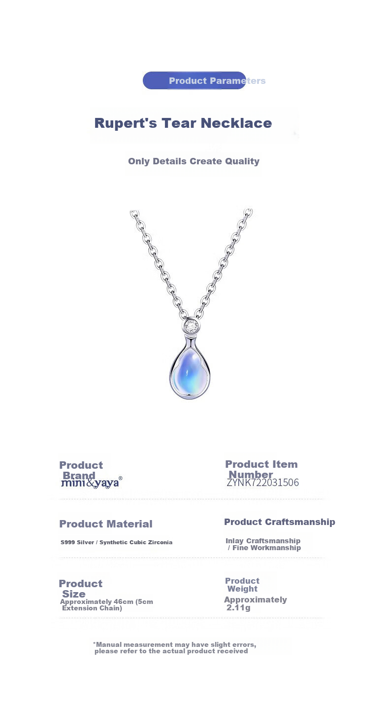 Mini&yaya Rupert's Tear Sterling Silver Necklace for Women Best Friend Pendant Niche Design Premium Feel Valentine's Day Gift 12