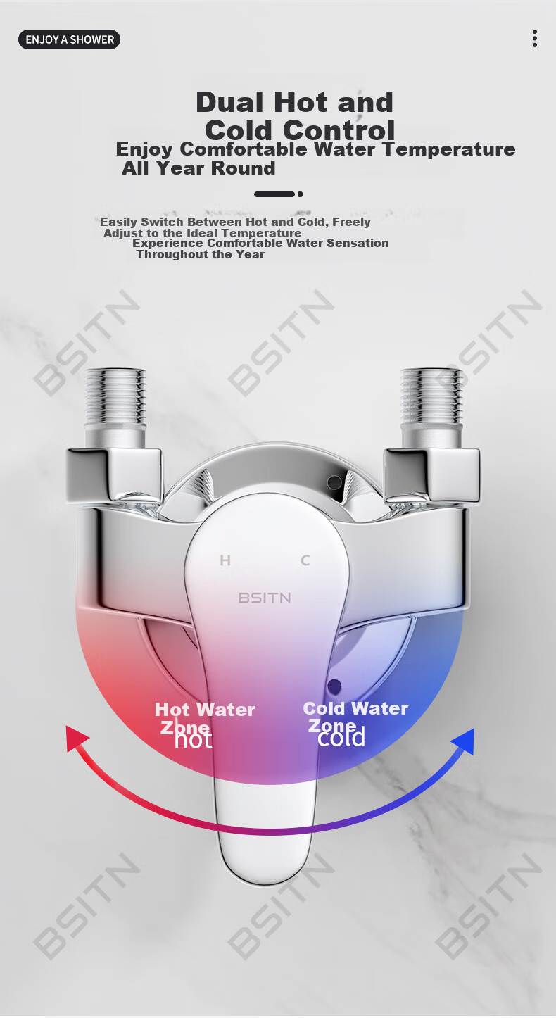 BSITN Simple Surface-Mounted Shower Set Small Apartment Copper Mixing Valve Shower Head Hose Bracket Complete Set Without Top Spray H024 9
