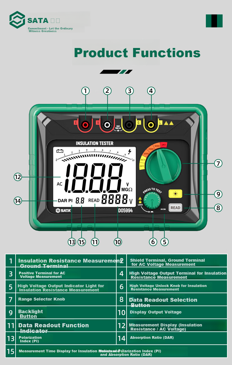 SATA Insulation Resistance Tester Digital Electronic Megohmmeter High Voltage 1000V Leakage Meter D05994 14