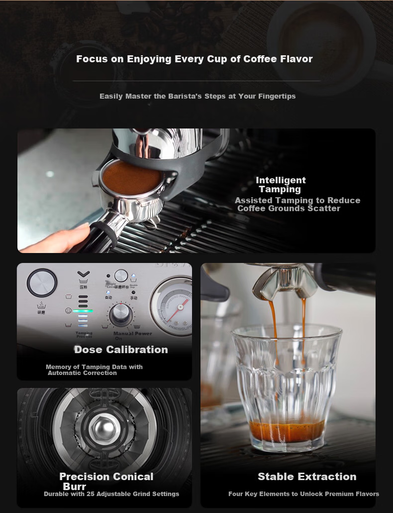 Breville BES876 Semi-Automatic Espresso Machine Home Italian Integrated Grinder and Milk Frother Smart Tamper Assistance System Large Capacity Water Tank 25-Level Grinder White 2