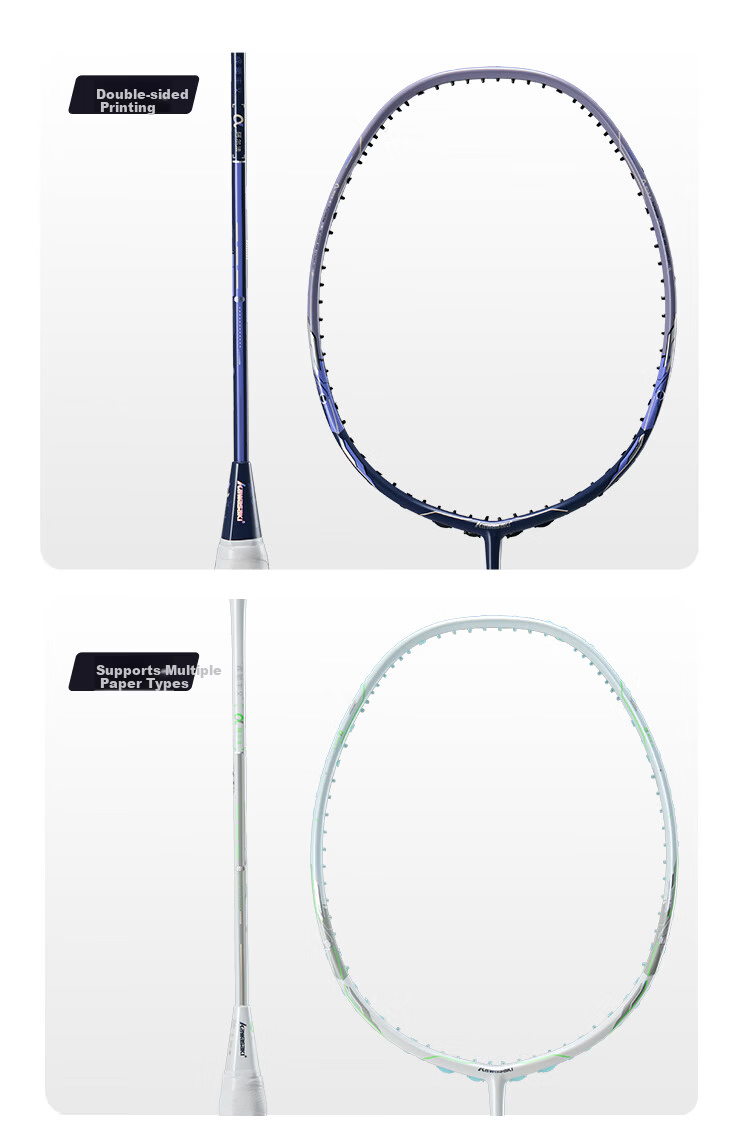 Kawasaki Badminton Racket, Full Carbon Single Racket, 6U Ultra-Light Offensive Type Alpha Light Cloud White And Gray (Pre-Strung) 15