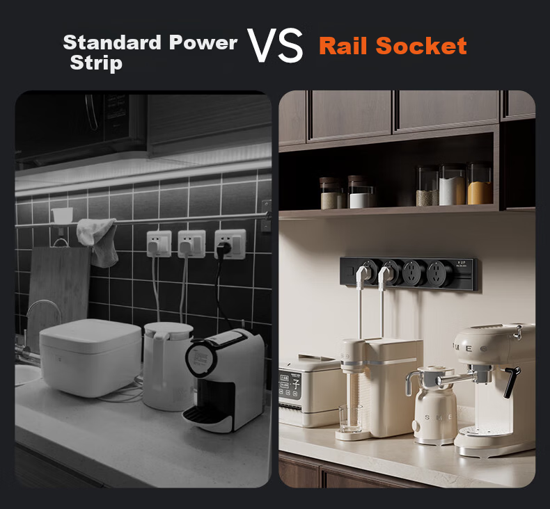 Comfort Home Kitchen Power Track Socket Surface Mounted Ultra-thin Slide Rail Socket Wireless High Power Island Counter Side Cabinet Movable Guide Rail Power Strip 4