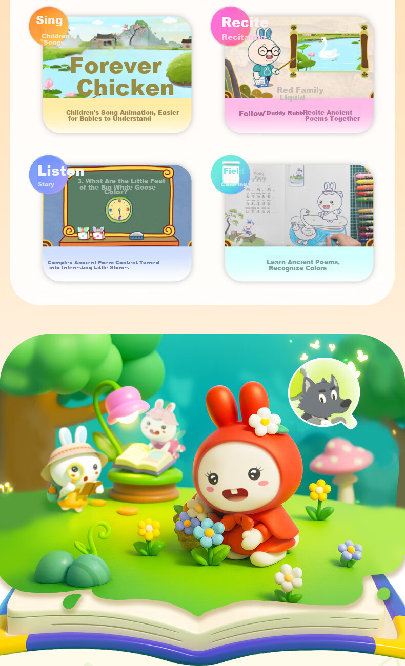 Huohuo Rabbit AI Early Education Learning Machine Smart Eye Protection Large Screen Children's Tablet Reading Tutor for Boys and Girls Birthday Gift 13