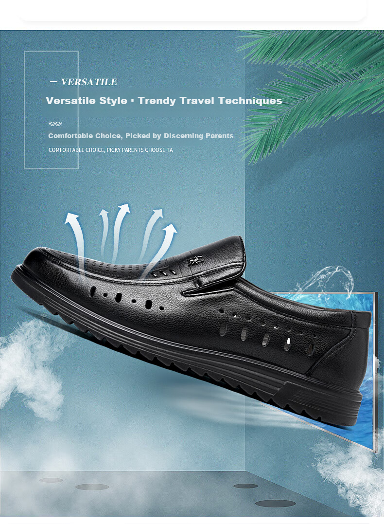 SPIDER KING Men's Leather Sandals Cowhide Summer Hollow Breathable Business Casual Shoes 48237 Black Size 41 2