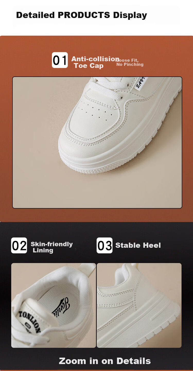 TonLion Women's Shoes, Summer 2026 White Sneakers, Korean-Style Student Skateboard Shoes for Women, Casual Sports Shoes, Beige, Size 35 20