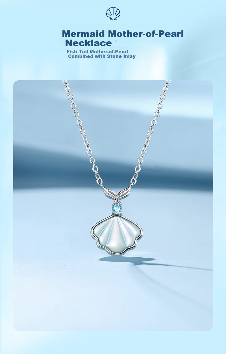 Disney Mermaid Series Shell Necklace 925 Silver Clavicle Chain Luxury Niche Birthday Gift for Women 38 Goddess Festival Gift for Girlfriend 3