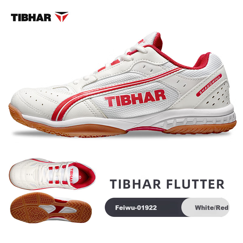 TIBHAR Table Tennis Shoes JD Self-operated Breathable Professional Training Competition Shoes Rubber Sole Sports Shoes 01922 White Red Size 36