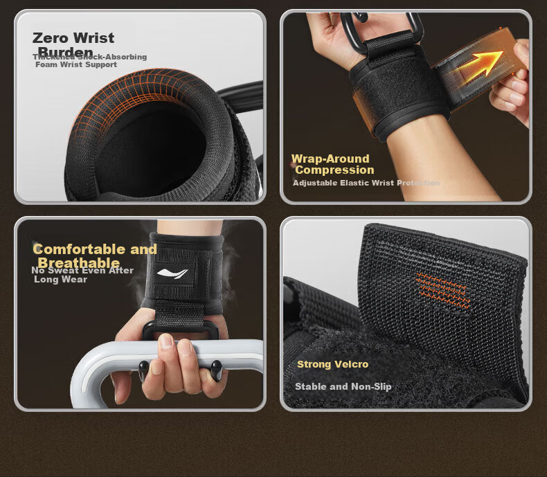 Li-Ning Pull-Up Assist Hooks with Wrist Wraps, Gym Hanging Anti-Slip Grip Straps for Pull-Ups and Deadlifts, Support Bands 8
