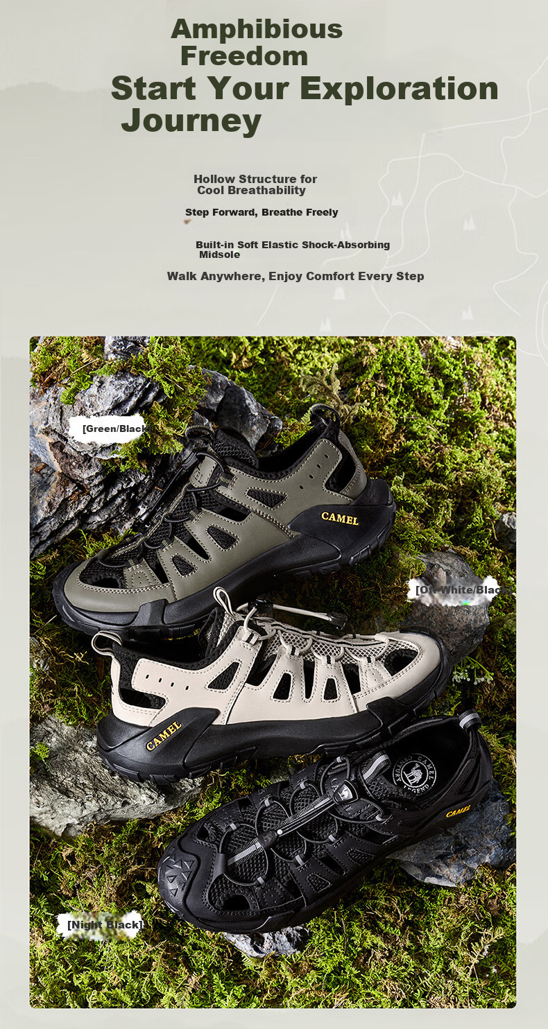 CAMEL Anti-collision Breathable Creek Walking Outdoor Hiking Men's Sandals G16M342029 Night Black Size 42 2