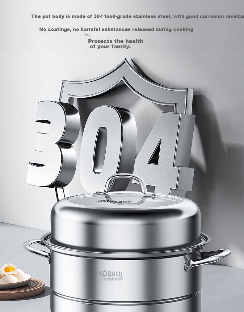 Kambach 28cm Stainless Steel 304 Double-Layer Steamer Pot with Composite Bottom for Gas Stove and Induction Cooker 3