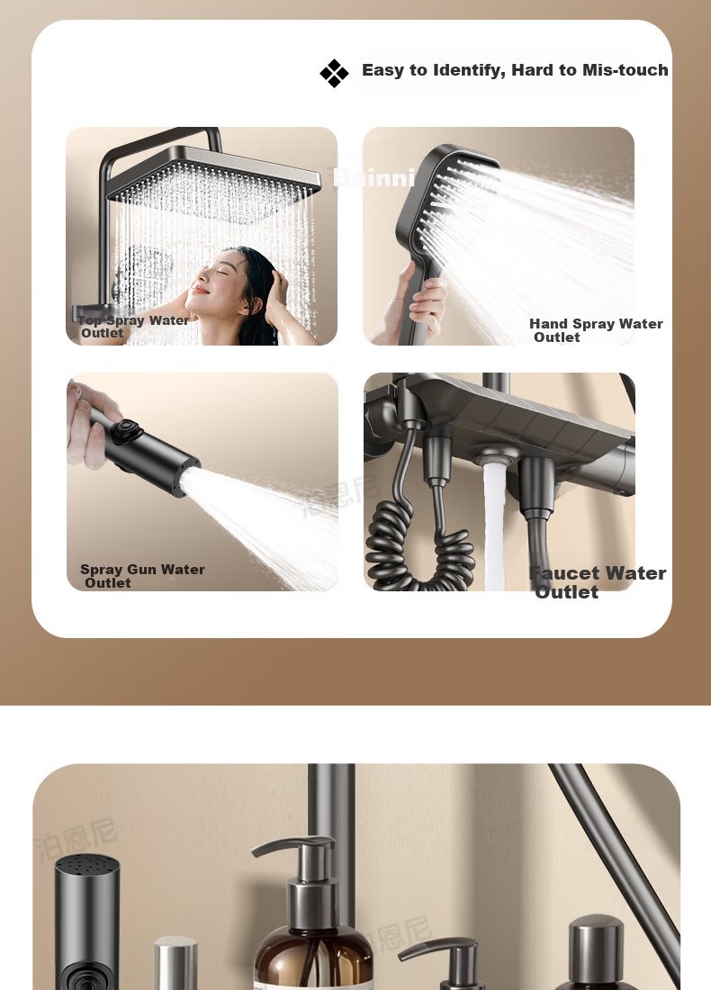 BOONEN Integrated Shower Set with Pressure Boosting, Smart Thermostatic Control, Spray Gun Faucet, Complete Bathroom Shower System 19