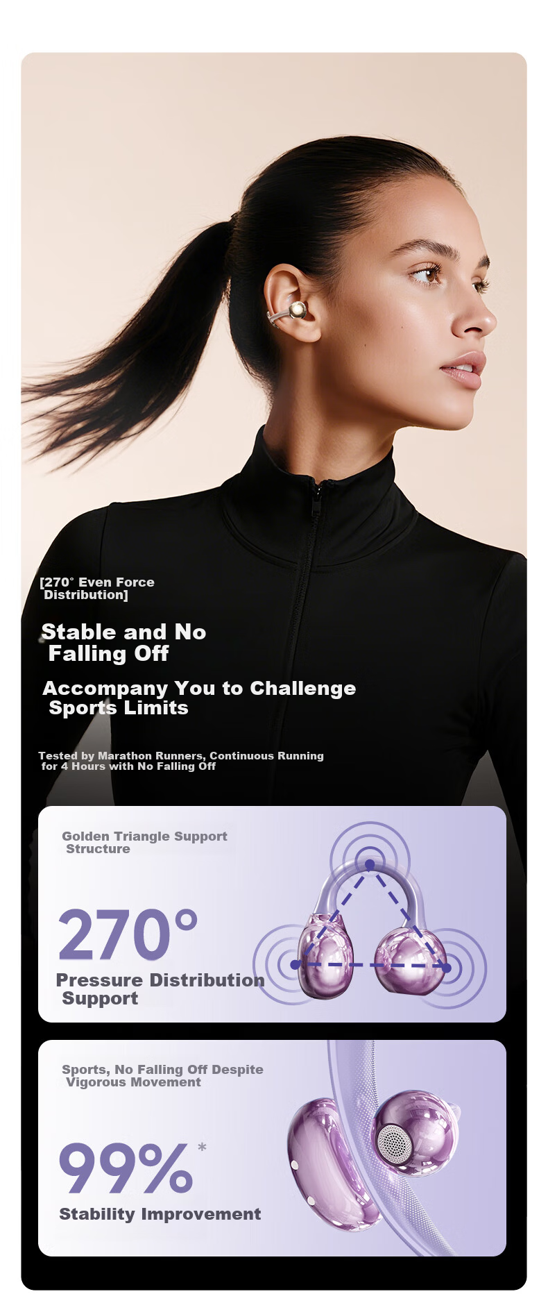 Touris [Over 1 Million Sold Online] AI Bluetooth Ear Clip Earphones Berlin Sound-Level Bone Conduction Wireless Open-Style Running Sports Noise-Cancelling Ear-Hook Red 4