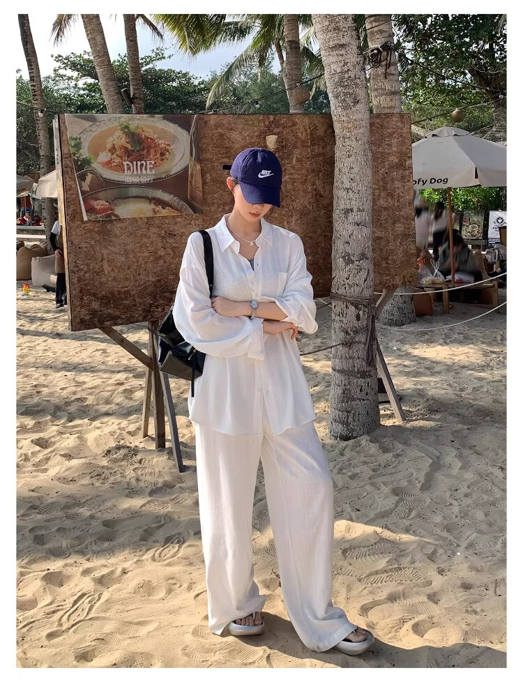 ICH MODE "Bangkok Holiday" Linen Shirt Women Lazy Style Physical Sun Protection Long Sleeve Shirt Linen Color L 12