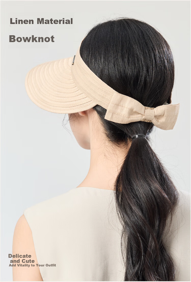 JIUMU Linen Sun Protection Hat for Women, Sunshade Cap, Open-Top Cooling Hat, Summer Mountaineering Face-Covering UV Protection Hat 4