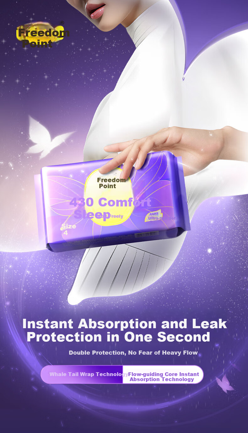 FREEMORE Extra Long Overnight Sanitary Napkins, Zhao Lusi's Choice, Comfortable Sleep Ultra-Thin Cotton Soft Breathable Menstrual Pads, 430mm, 4 Packs, 16 Pieces 1
