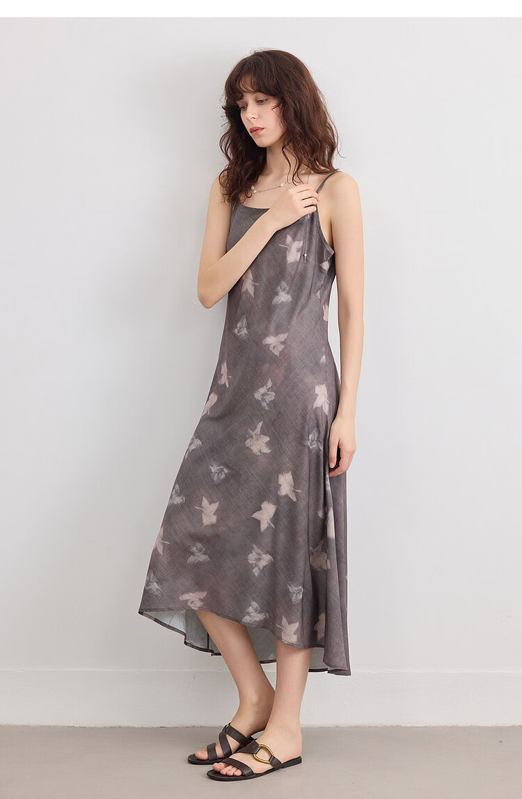 Demana Romantic Supreme Summer Elegant Floral A-Line Slim Lightweight Flowing Spaghetti Strap Mid-Length Dress for Women 14