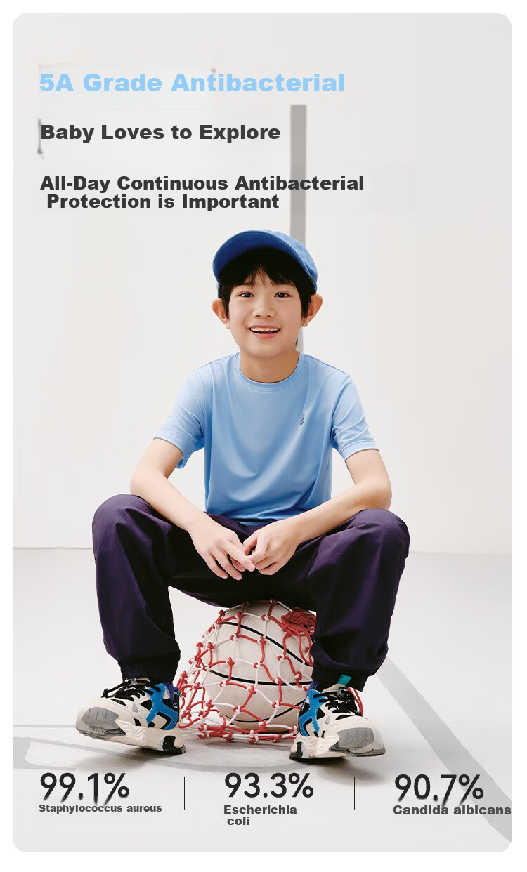 JD Original Children's Clothing, Boys And Girls, Spring And Summer Versatile Big Kids, Cool Comfortable Breathable Sports Short-Sleeve Quick-Dry T-Shirt, Light Blue S 7