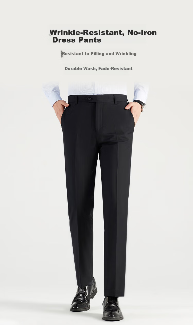 Romon Men's High-Waist Wrinkle-Free Business Dress Pants Casual Elastic Straight-Leg Trousers for Dad 1