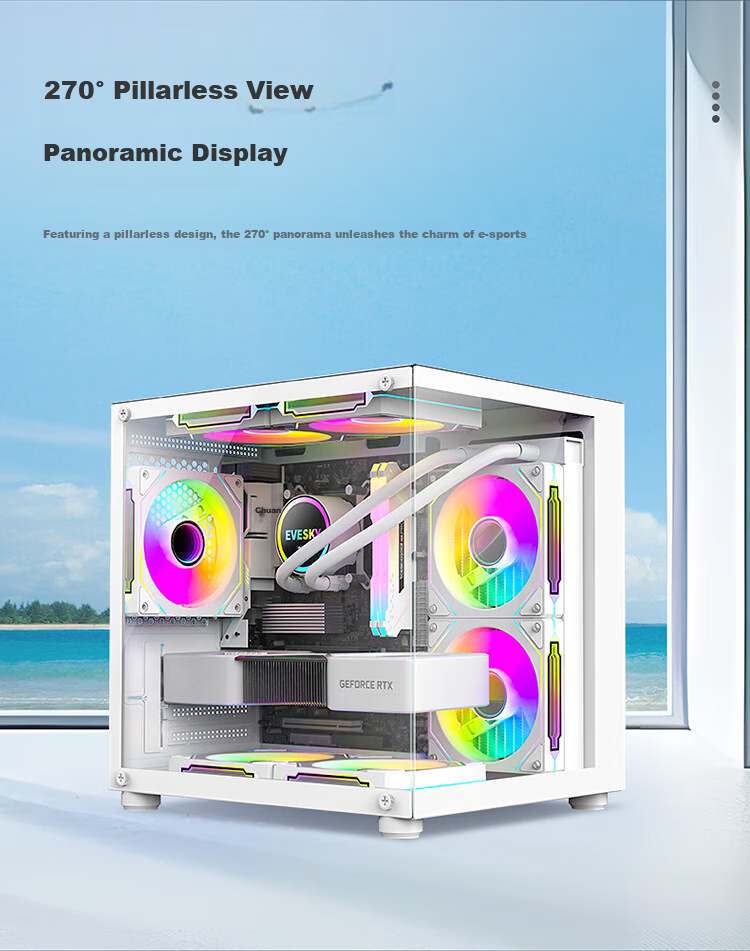 Ziyi Desktop Seaview Computer Case White No A-Pillar (Top 360mm Water Cooling/M-ATX Motherboard/9 Fan Slots/Long GPU) 4