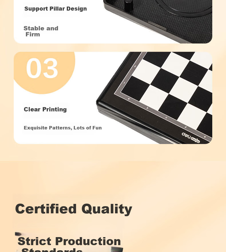 Deli Magnetic Waterproof Foldable Chess and Checkers Board with Storage Box for Travel, Educational Table Game for Students and Children 8