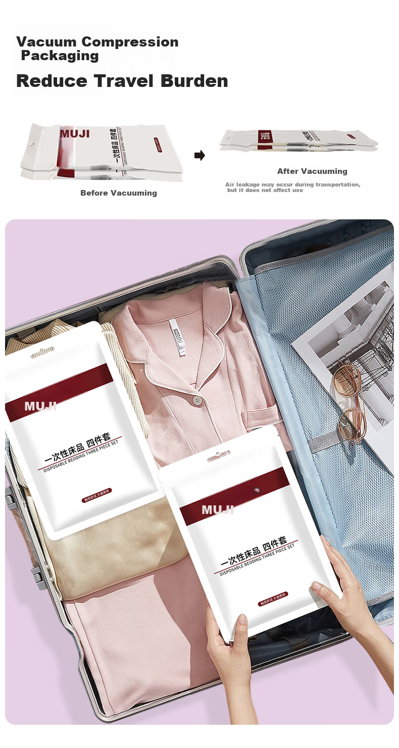 MUJI Disposable Bedding Set 4-Piece Thickened Cotton Feel Duvet Cover Pillowcase Hotel Travel 3-Piece Sleeper Train Set 7