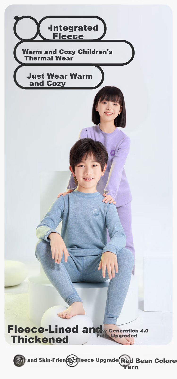 Hodo Kids Thermal Underwear Unisex Fleece Lined Thickened Autumn Shirt and Pants School Uniform Essential Purple Size 110 1