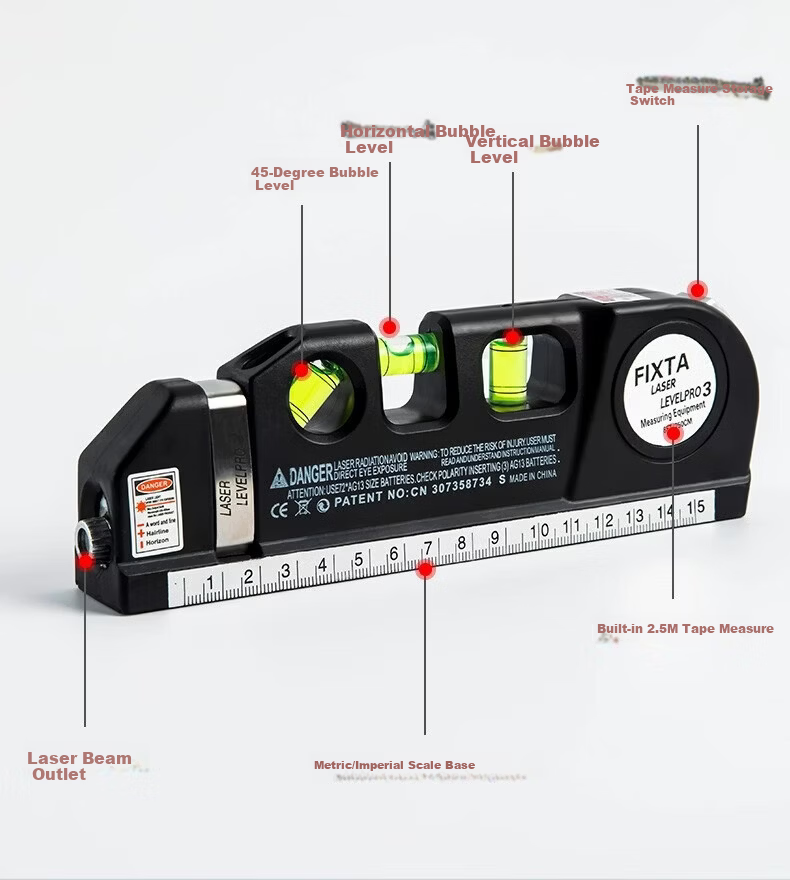 ZhuGu Laser Level High-Precision Multifunctional Infrared Level 4-in-1 with Tape Measure Laser Line Projector 4