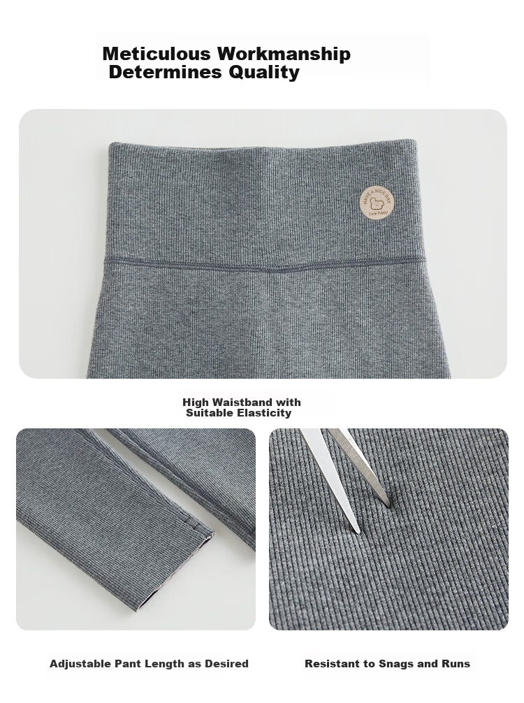 Ordifen Women's Autumn Winter Fleece-Lined Ribbed Thickened High-Waist Gray Thermal Leggings 12