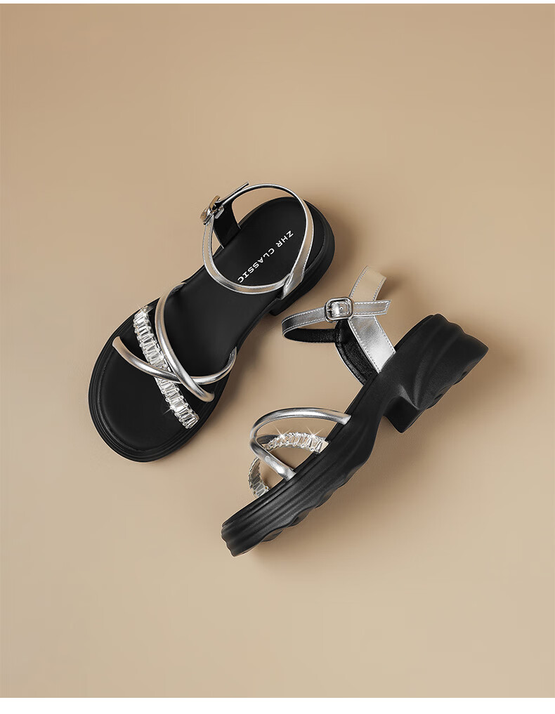 ZHR Summer Women's Sandals for Outdoor Wear, 2026 New Style Women's Shoes, Rhinestone Slippers, Soft-Soled Beach Sandals, M688 Silver, Size 37 25
