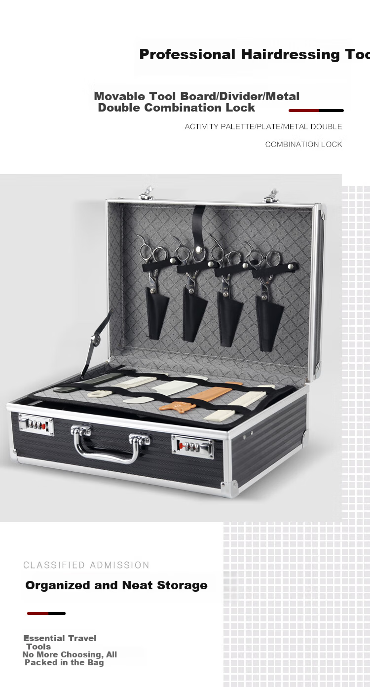 Honggong Multifunctional Hairdressing Toolbox Hair Stylist Barber Scissors Storage Case Portable Lock Box Black Version 2