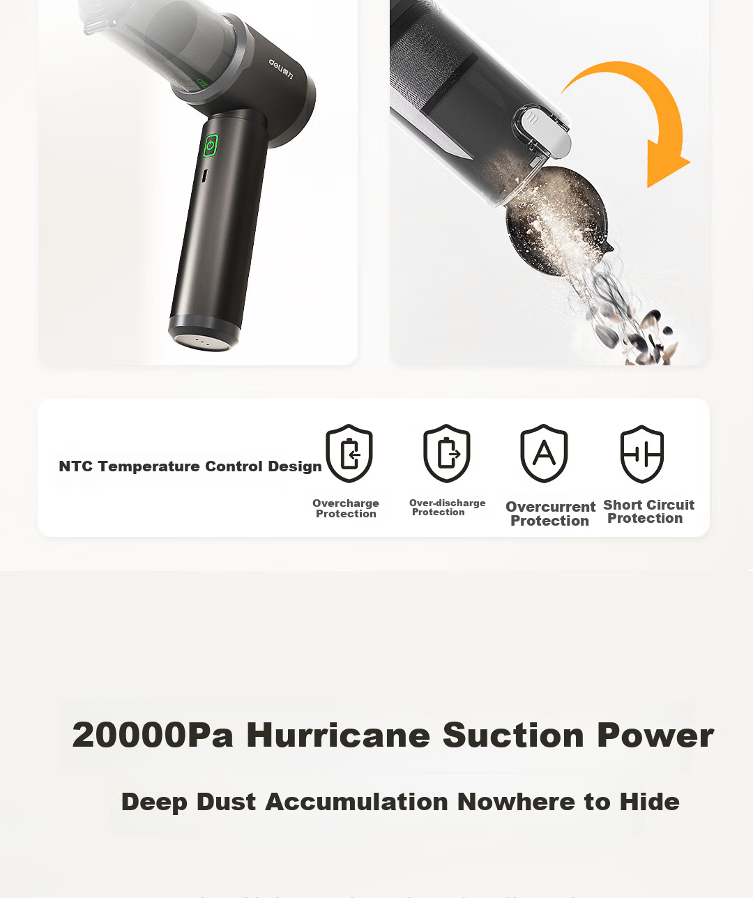 Deli Car Vacuum Cleaner High Suction Handheld Blower and Vacuum Wireless Powerful Portable Outdoor Car and Home Use 3