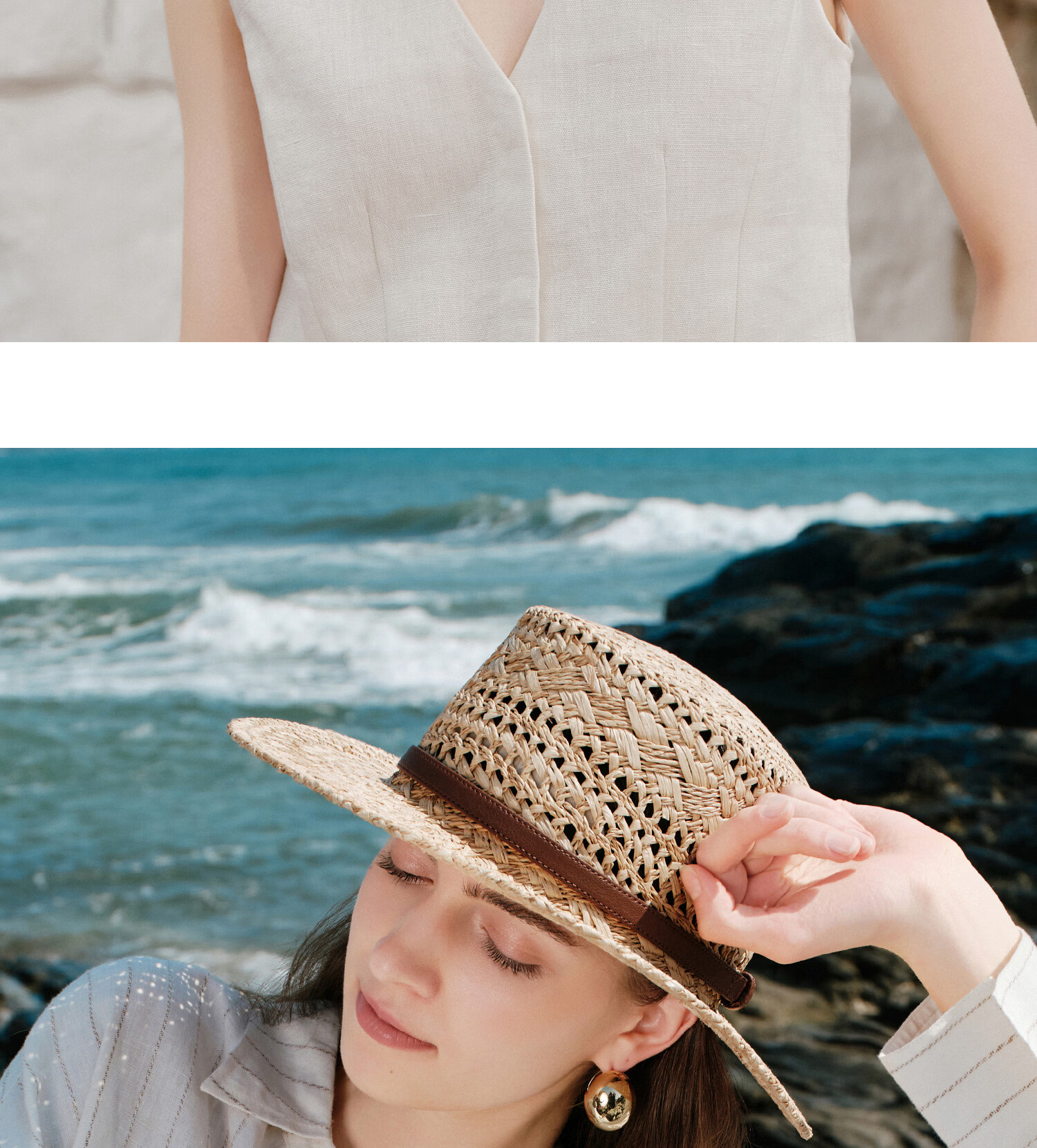 FANCET Hand-Crocheted Raffia Flat Top Summer Women's Hollow Breathable Straw Hat British Vintage High Crown Sun Hat 21