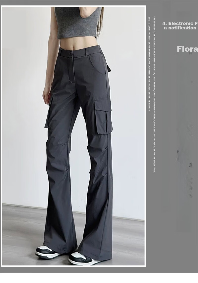 LangSha Micro-Flare Cargo Pants for Women, Spring And Autumn 2026 New Style, High-Waisted Slimming American-Style Sweatpants, Parachute Casual Flared Pants 1