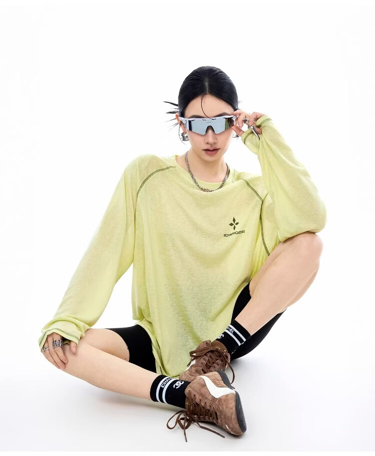 ICH MODE Lyocell Cross-Print Long-Sleeve T-Shirt, Physical Sun Protection Cover-Up for Women, Summer Hasselblad Online Top, White, Size S 8