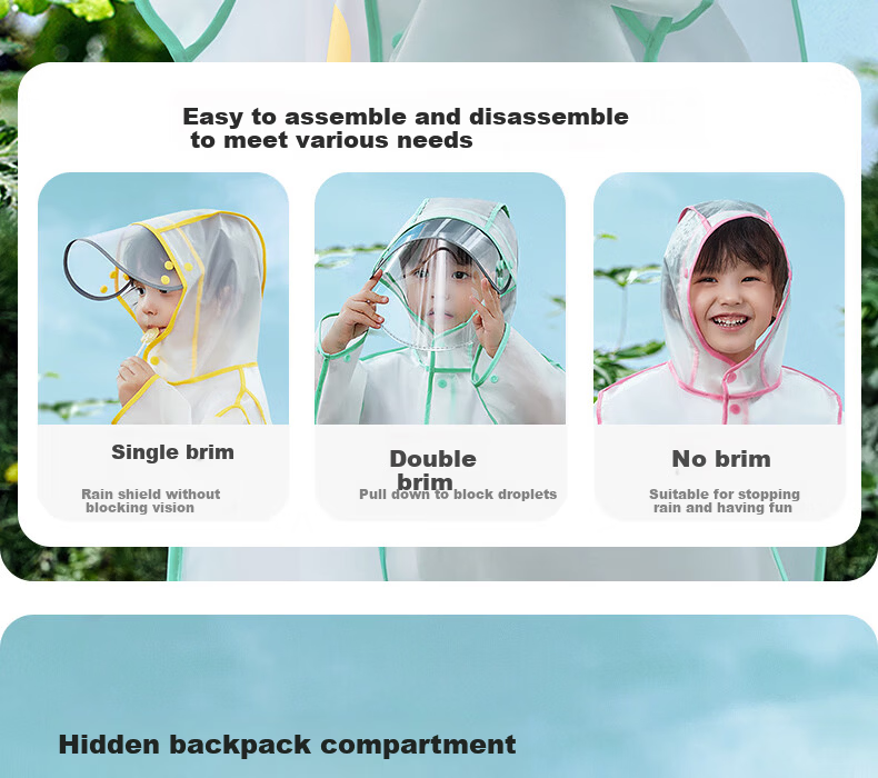 Betis Kids Raincoat Boys Girls Waterproof Rainwear Kindergarten Primary School Student Rain Poncho 12