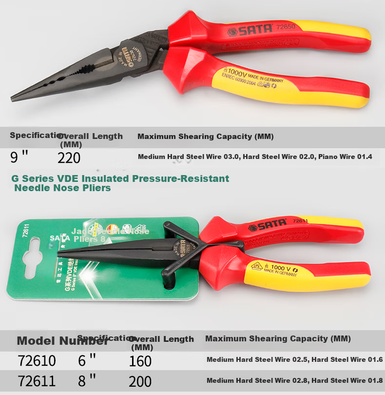 SATA 70131 VDE Insulated Needle-Nose Pliers, 6" 5