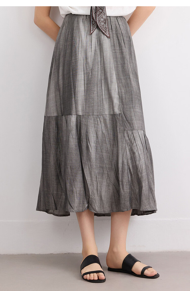Demana [Forest Style Wardrobe] Summer Artistic Wrinkled Washed Tie-Dye Elastic Waist Slimming Mid-Length Skirt for Women 15